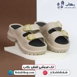 دمپایی زنانه لاکچری جدید پلاستیکی طرح کاسپین نگ مشکی مدل طلا